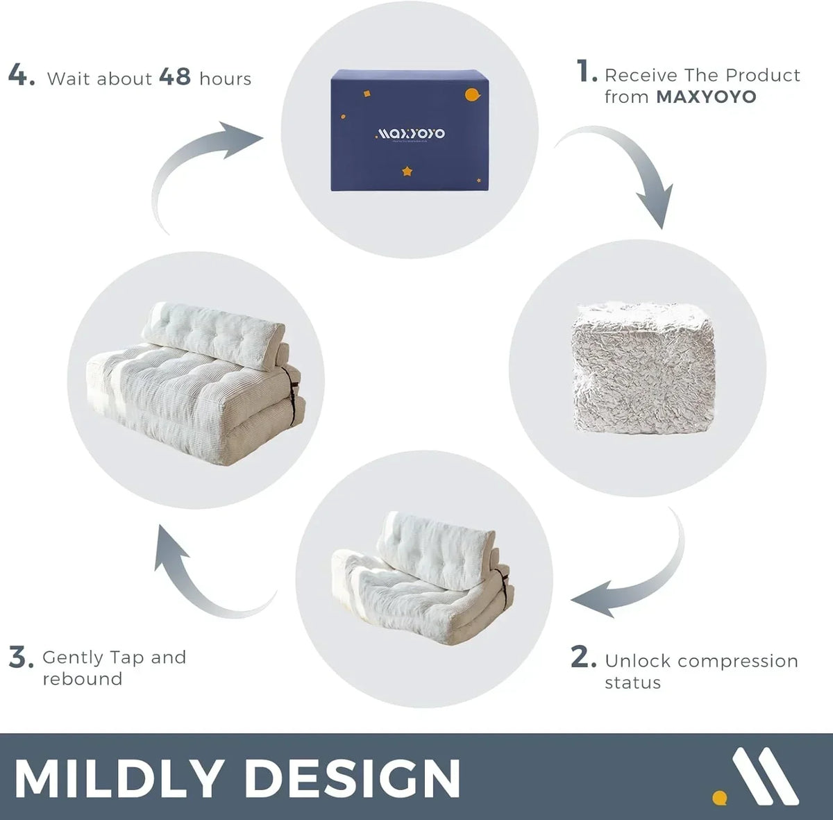 MAXYOYO Folding Sofa Bed Convertible Sleeper Chair with Pillow Foldable Mattress with Back Support