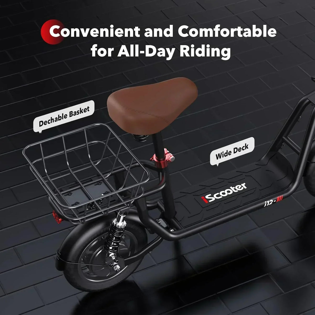 iScooter electric scooter with seat 28/19/15.6 mph top speed dual suspension scooter
