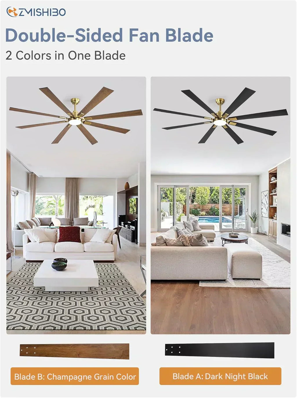 Zmishibo 72-inch large ceiling fan with lighting and remote indoor/outdoor