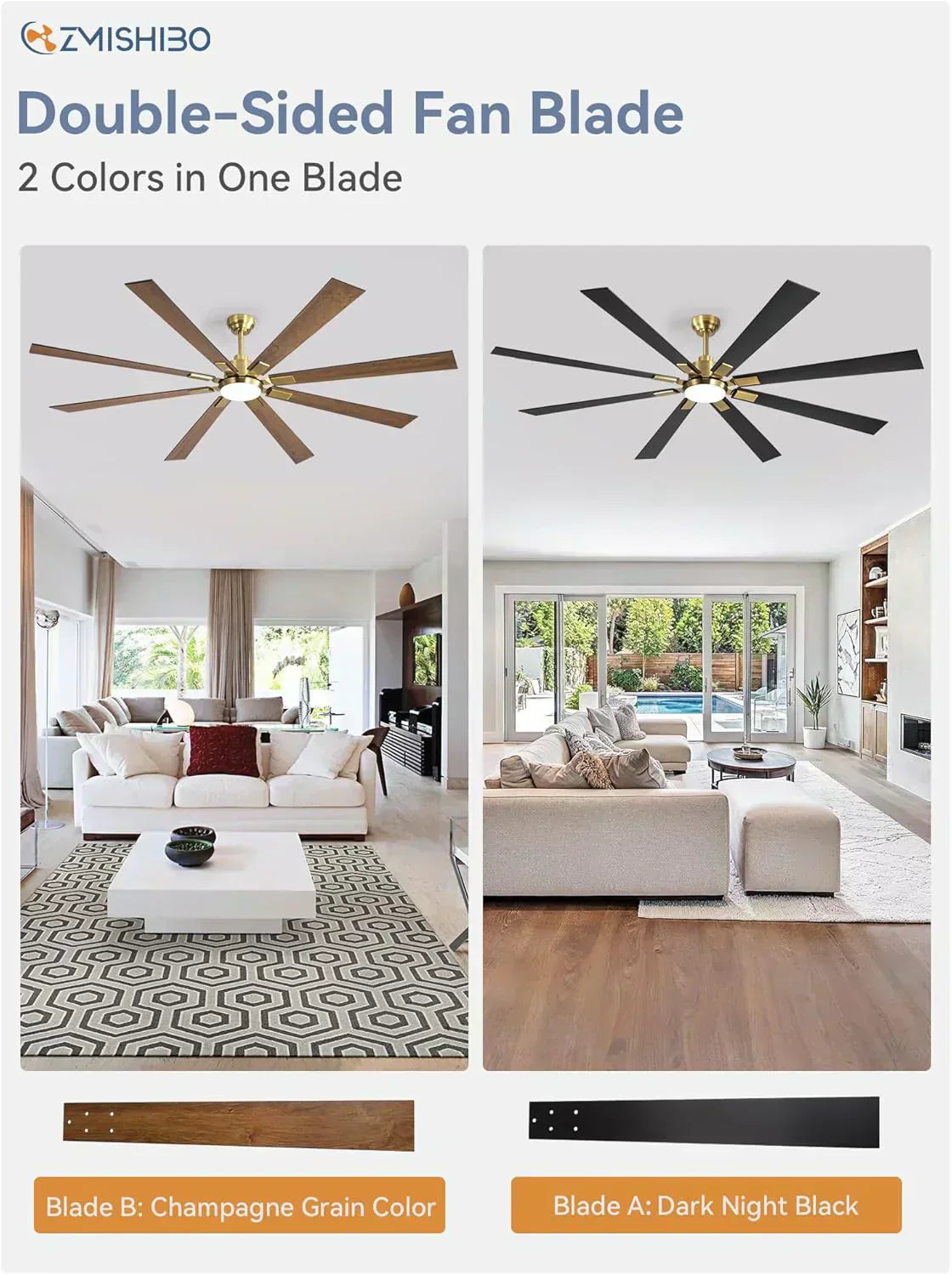 Zmishibo 72-inch large ceiling fan with lighting and remote indoor/outdoor