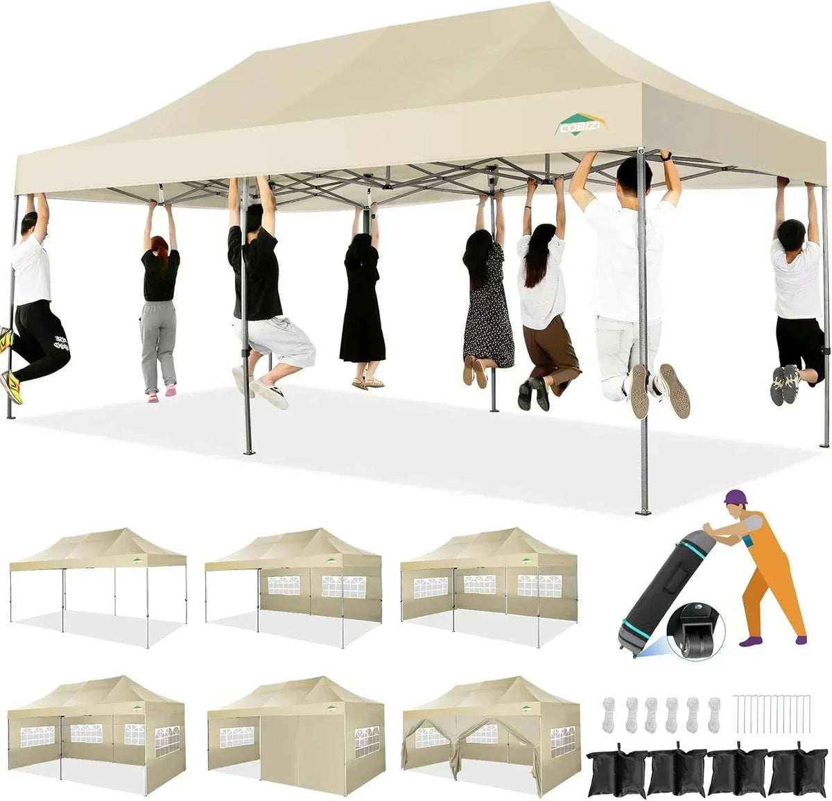 COBIZI 10x20 Heavy Duty Pop up Canopy Tent 6 sidewalls Commercial Canopy Wedding Party Tents