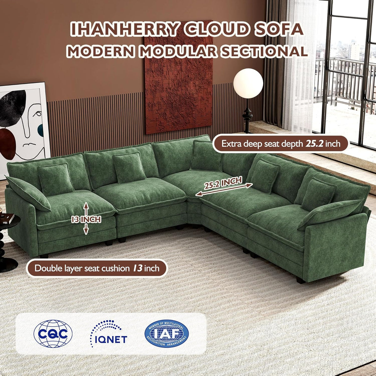 ihanherry 146-inch U-shaped modern sofa modular area cloud sofa