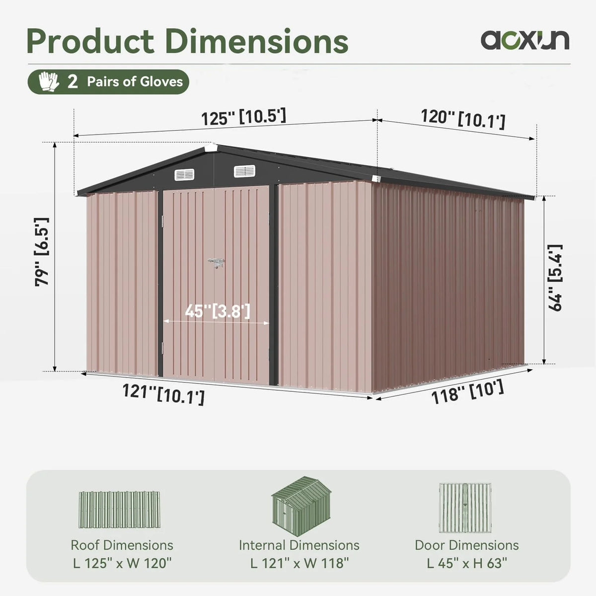 Aoxun 6.2x4 FT Shed Outdoor Storage Shed Metal Garden Shed Slooping Roof Tool Shed Bike Shed