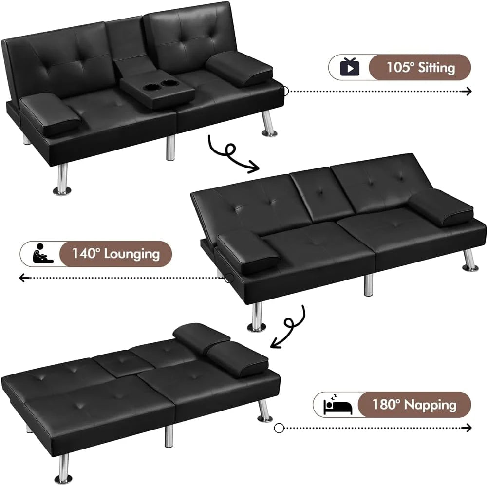 Convertible Sofa Bed Modern Imitation Leather Home Recliner Flip Double Sofa Folding Sofa Bed Guest Bed