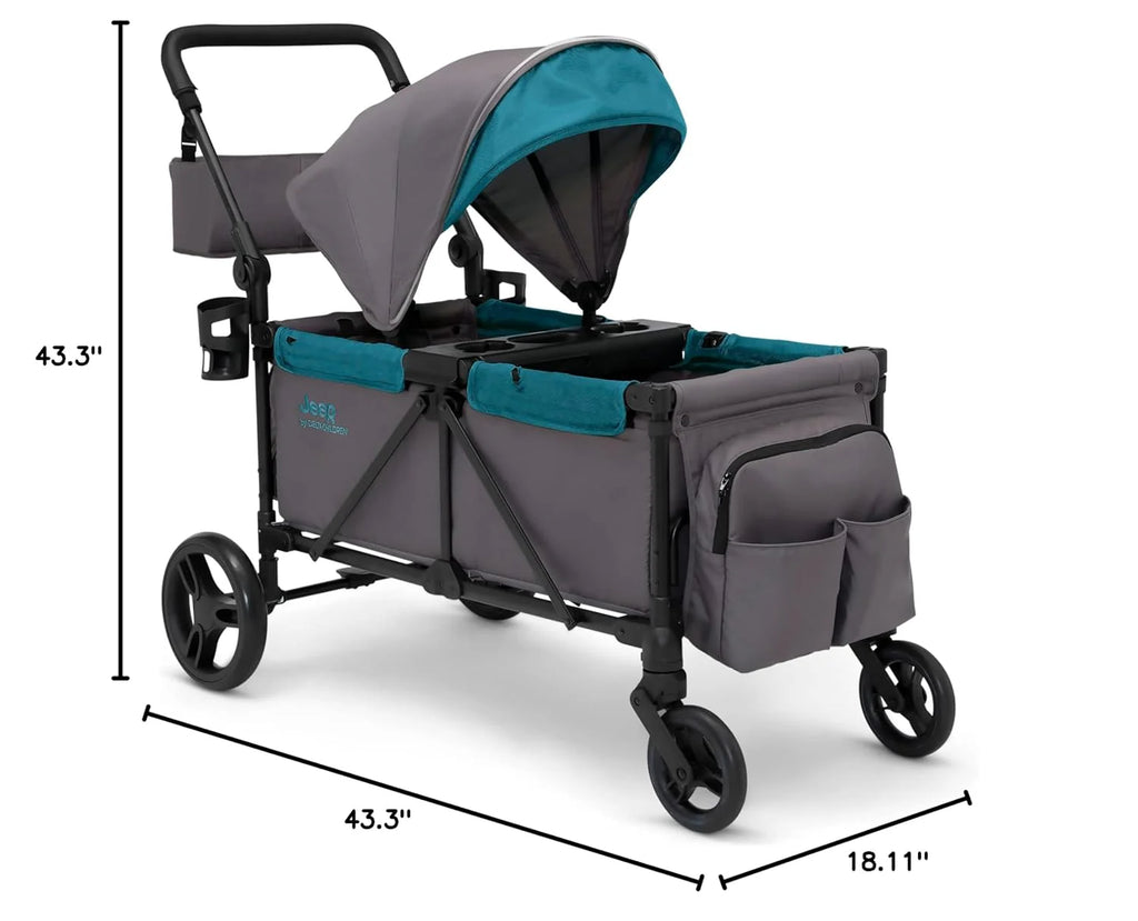 Jeep Sport All-Terrain Stroller Wagon by Delta Children - Includes Canopy, Parent Organizer, Adjustable Handlebar, Snack Tray & Cup Holders, Grey/Olive Green