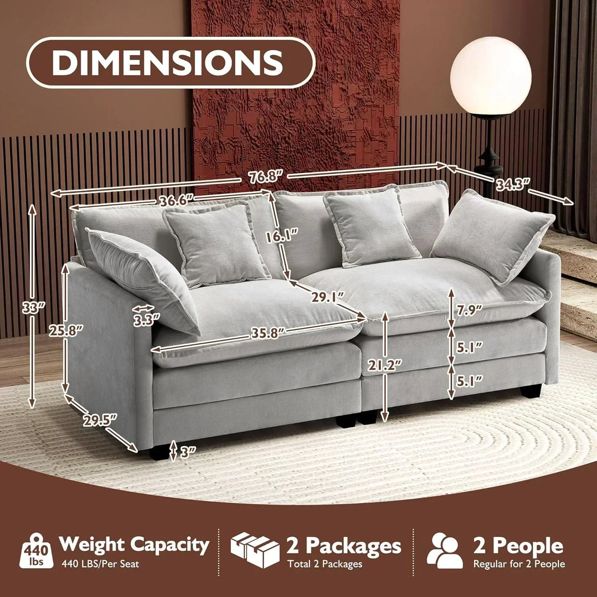 ihanherry 146-inch U-shaped modern sofa modular area cloud sofa