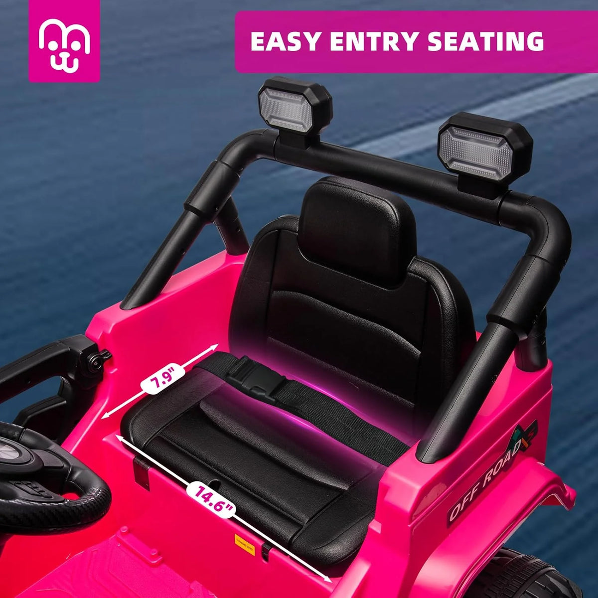 12V Kids Electric Ride on Truck Car Remote Control, Twin 35W Motors 3.5MPH Max Speed, Bluetooth USB Music Player, 4 Wheels Suspension LED Lights Safety Belt, Gift for Boy & Girl-Rosy
