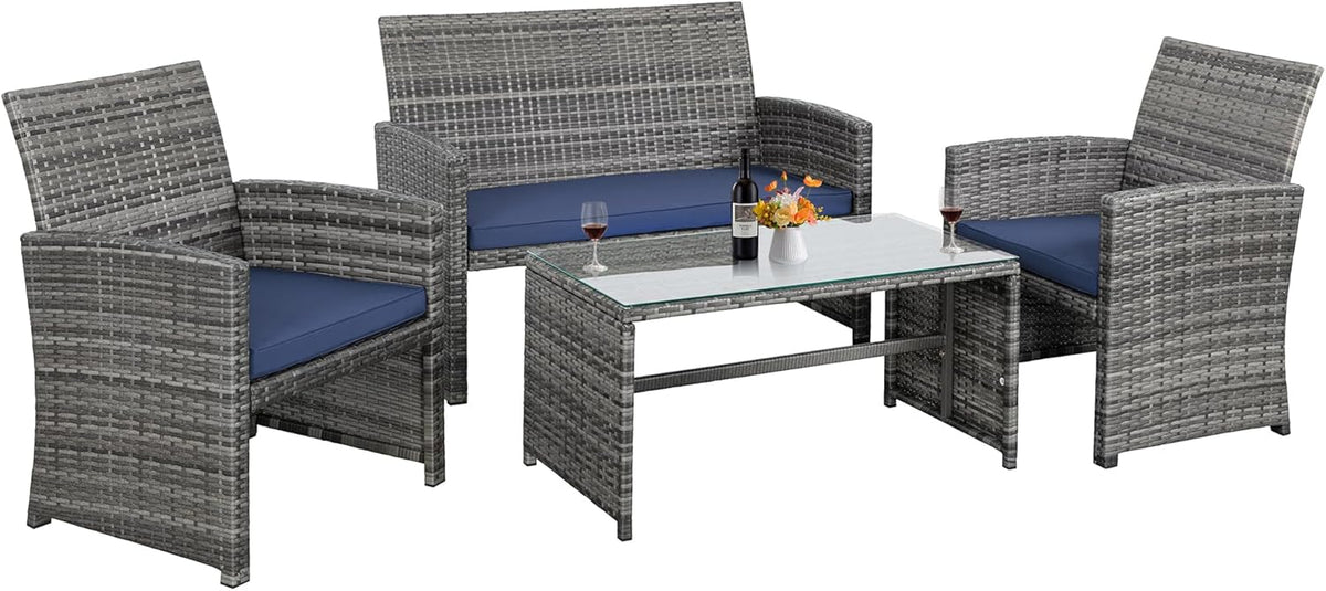Shintenchi 4 Piece Patio Ratten Set Outdoor Furniture Set Wicker Conversation Set