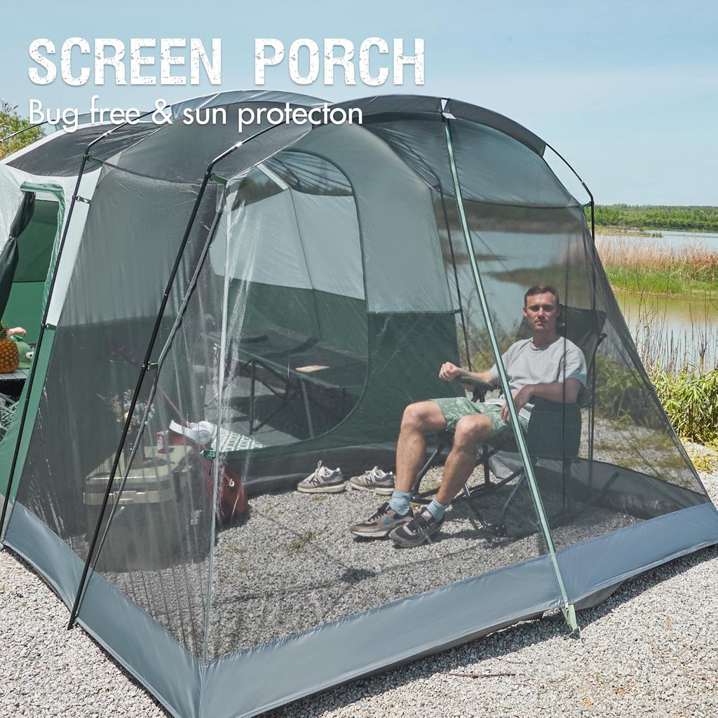 PORTAL 6/8/10 Person Family Camping Tent with Screen Room, Water Resistant Big Tunnel Tent with Rainfly, Large Family Tent for Outdoor Camping, Party