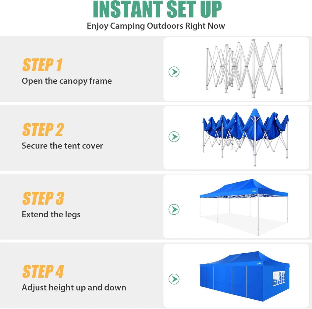 COBIZI 10x20 Heavy Duty Pop up Canopy Tent with 6 sidewalls Easy Up Commercial Outdoor Canopy Wedding Party Tents for Parties All Season Wind & Waterproof Gazebo with Roller Bag,Black(Frame Thickened)