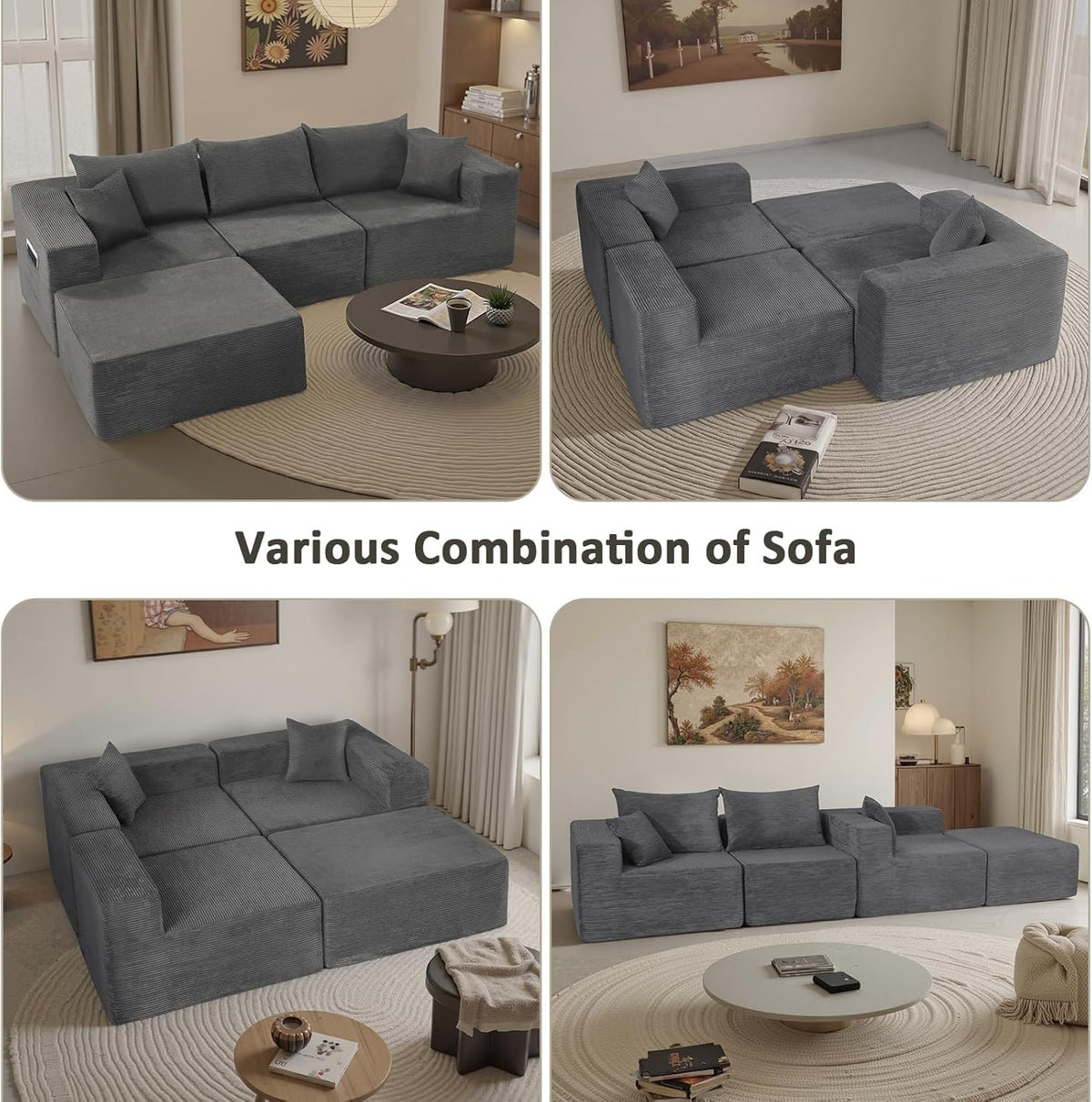 Cloud sofa with L-shaped lounge chair modern modular sofa with deep seats