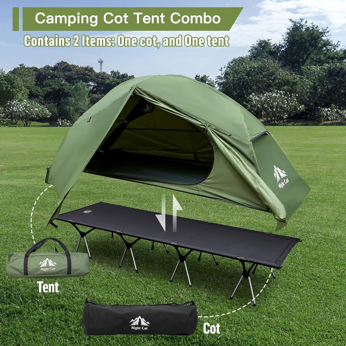 Camping Cot Tent Waterproof 1-Person Off-Ground Combo Cot Bed Portable Easy Set-up Tent