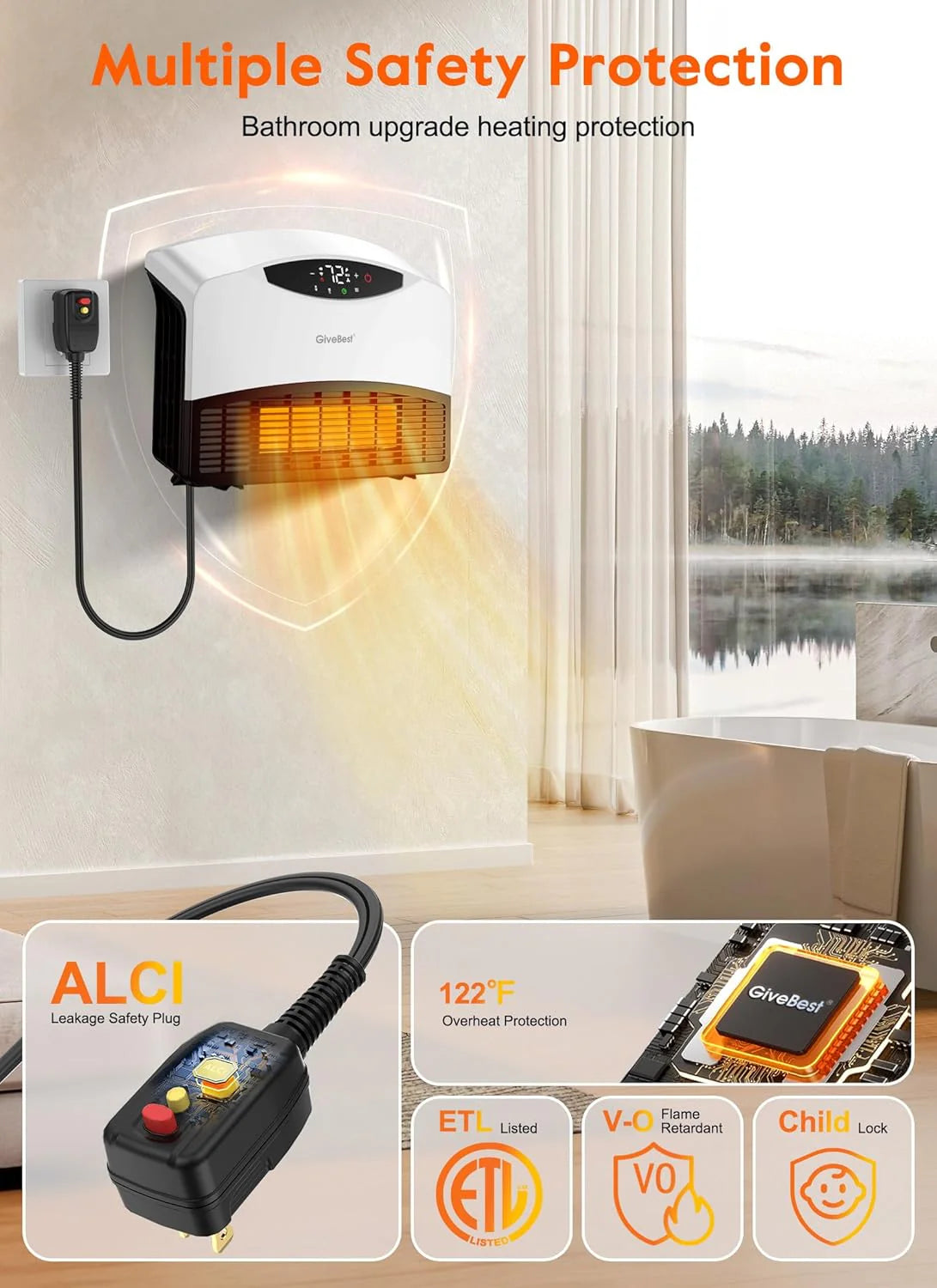 Wall mounted electric heater with WiFi and remote control, floor standing heater 1500W fast coverage for large rooms
