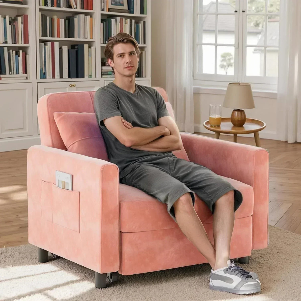 Sofa Bed Chair 3 in 1 Convertible Pullout Single Sleeper Chair Bed Spacious Multifunctional Sofa