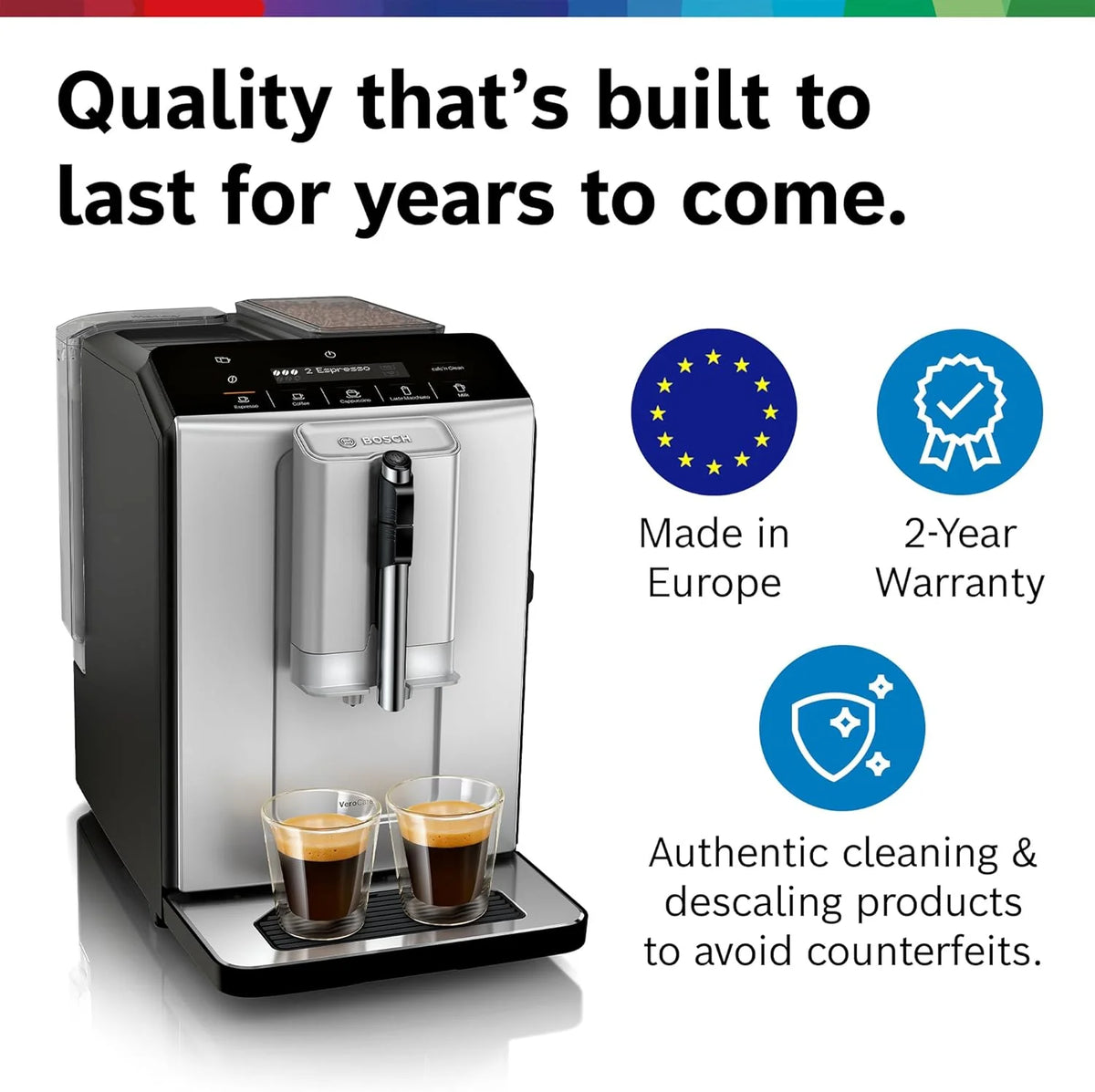 Bosch Fully Automatic Coffee and Espresso Machine - One-Touch Drinks, Barista Style, Double Cup Super Coffee Maker - Large Bean Capacity - Easy Clean, Maintenance - Black - TIU20307