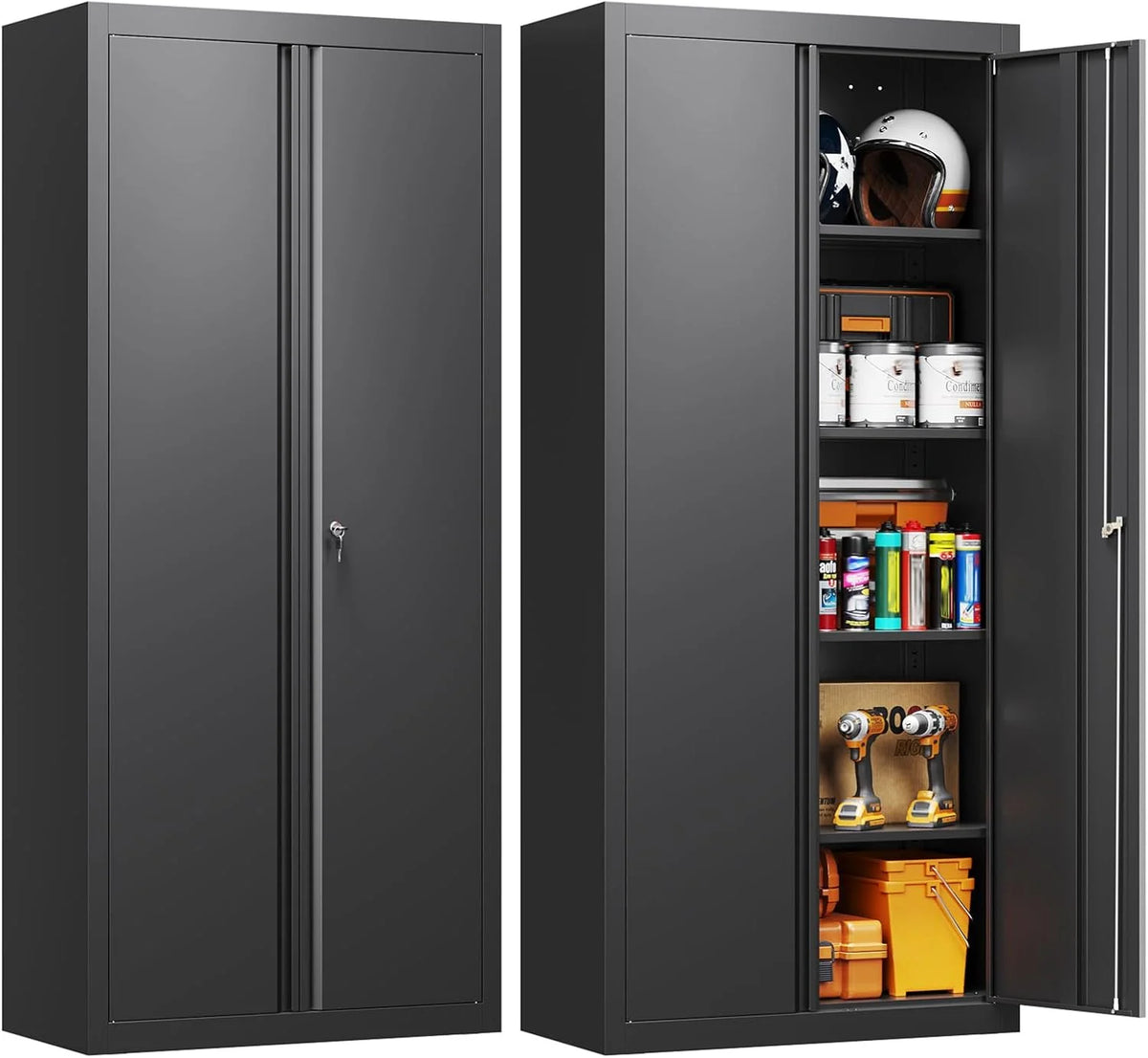 Yizosh Metal Garage Storage Cabinet with 2 Doors and 5 Adjustable Shelves