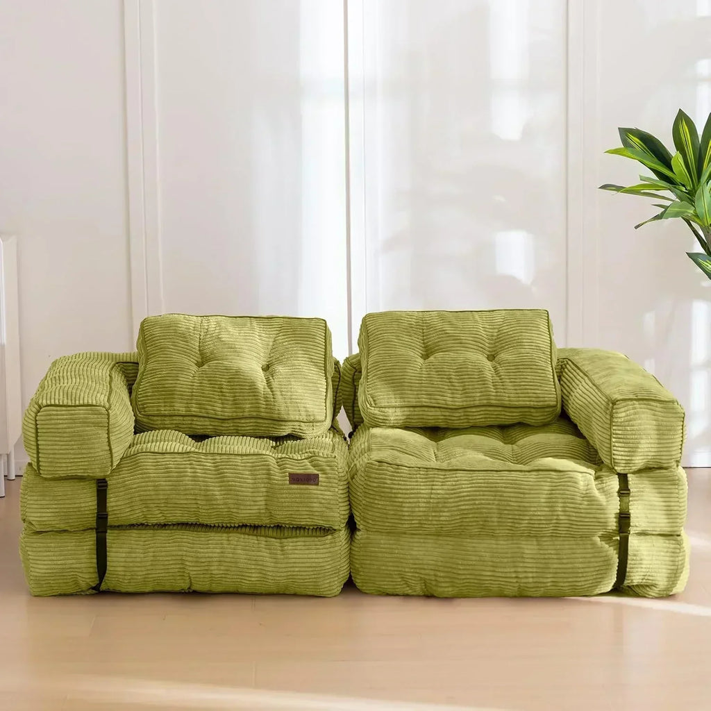Folding Sofa Bed L-Shaped Convertible Sofa Bed with Armrests and Pillows