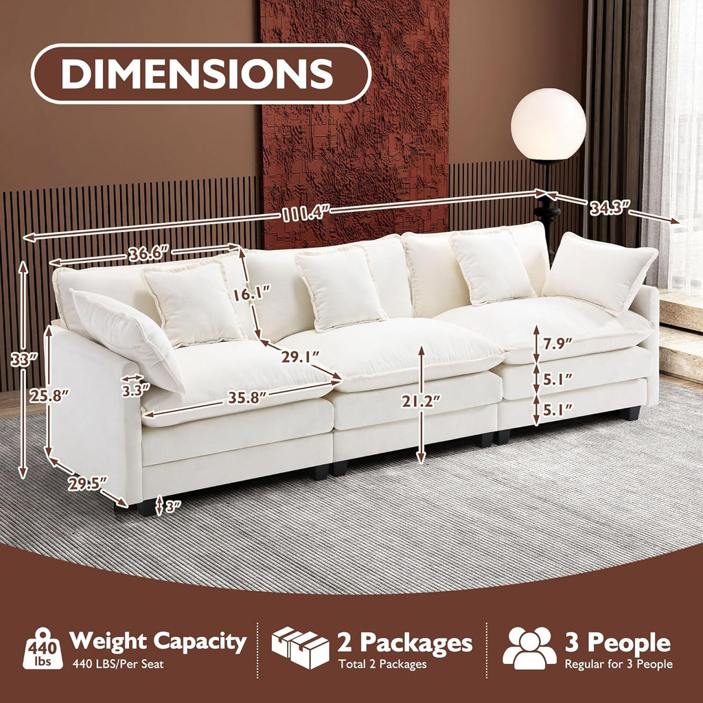 111.4 Inch L Shaped Modern Sofa Modular Cloud Sofa with Ottoman 4 Seater Chenille Deep Seat Sofa