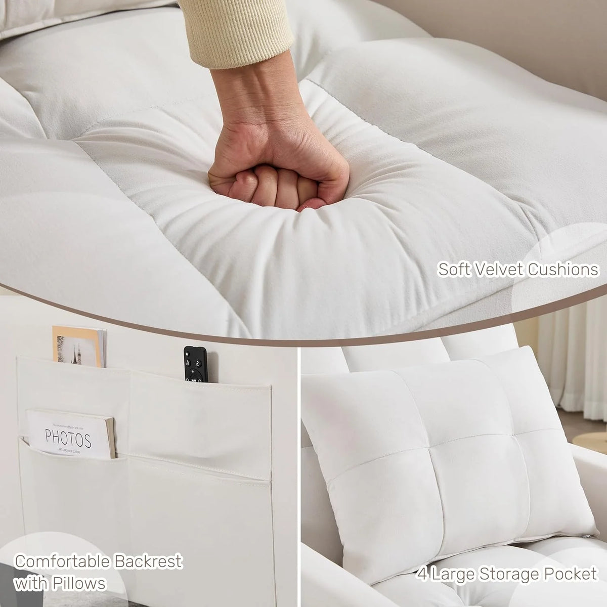 Convertible Sleeper Chair, 3 in 1 Sleeper Chair Bed Pull Out Sofa Bed Chairs, Velvet Single Sofa with Adjustable Backrest
