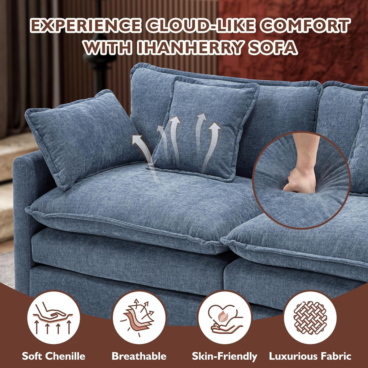 ihanherry 146-inch U-shaped modern sofa modular area cloud sofa