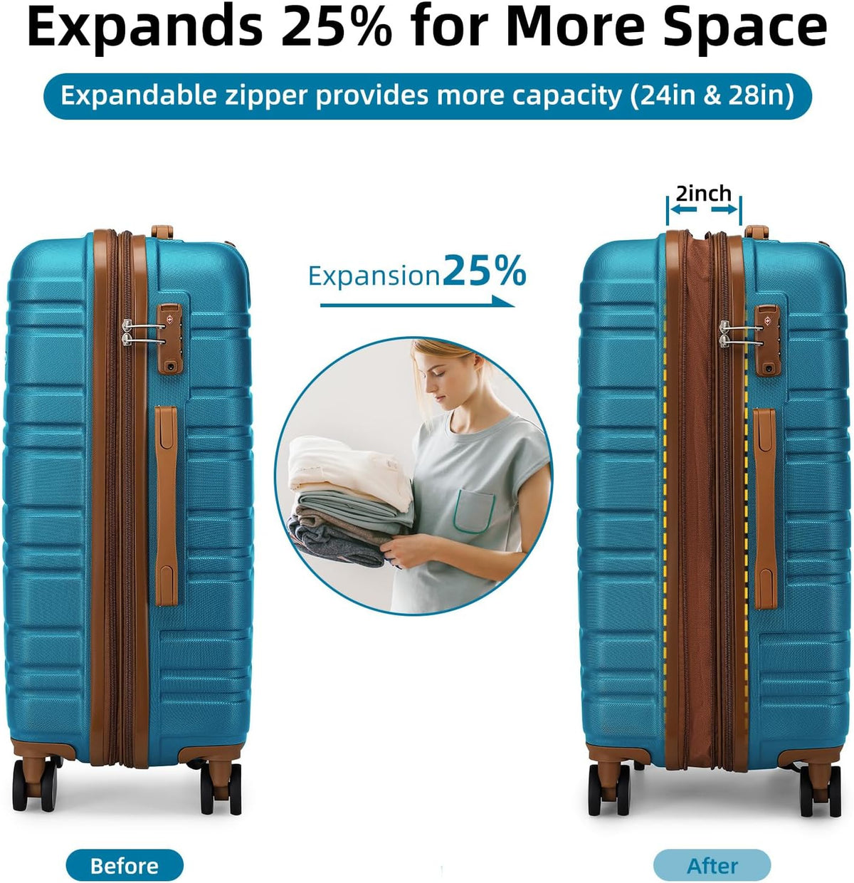 6-piece luggage set, expandable hardshell suitcase set with spinner wheels, lightweight rolling luggage set