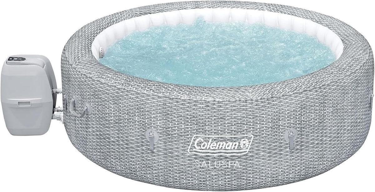 SaluSpa Sicily AirJet 7 Person Inflatable Hot Tub Round Portable Outdoor Spa with 180 Soothing AirJets and Insulated Cover, Gray