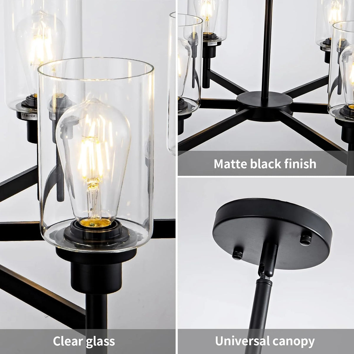 6-Shade Matte Black Farmhouse  Chandelier