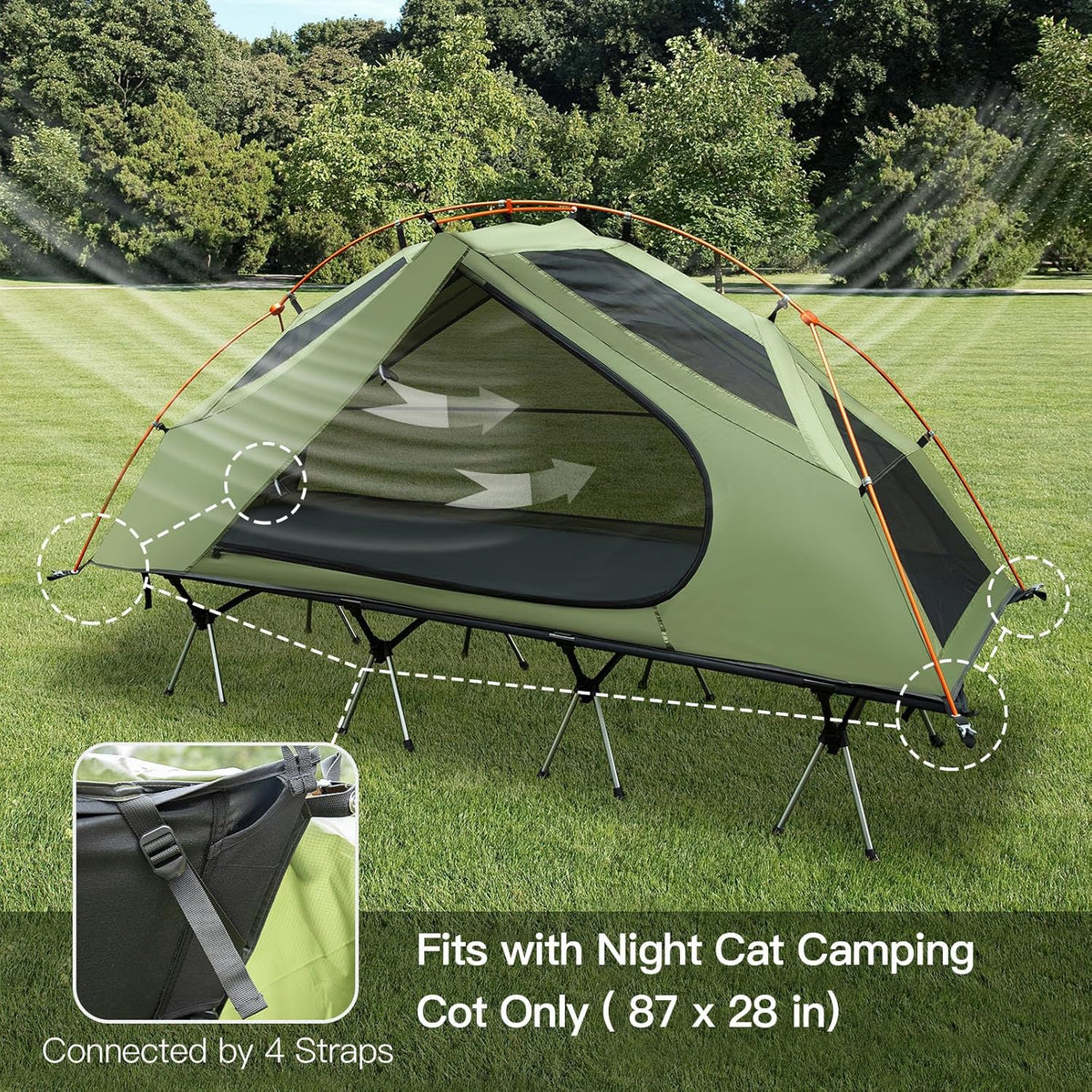 Night Cat Camping Cot Tent - Waterproof 1-Person Off-Ground Combo Cot Bed for Adults Portable Easy Set-up Tent