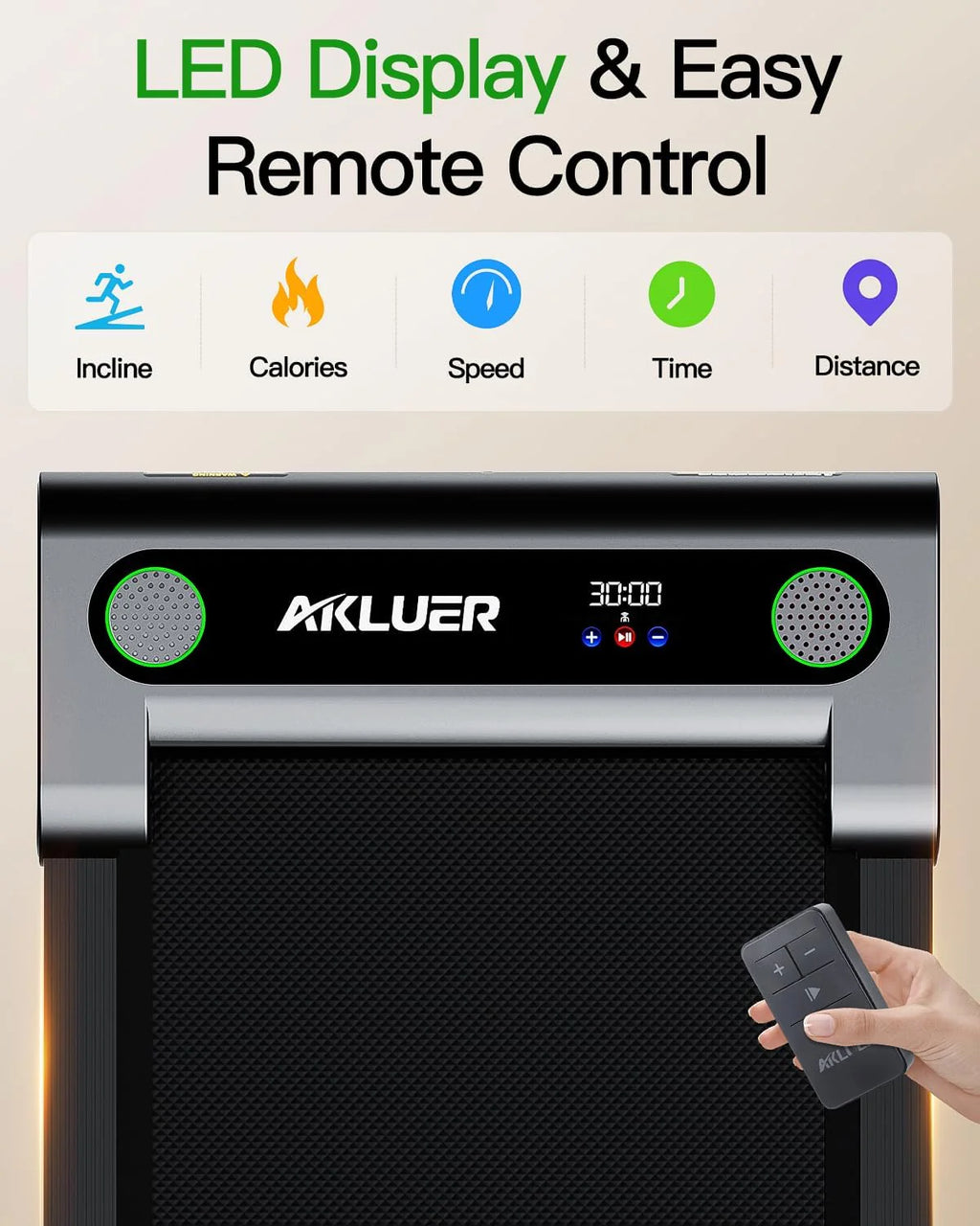 Akluer Inclined Home Treadmill 2.5 HP Small Under-Desk Treadmill with Remote Control and LED Display