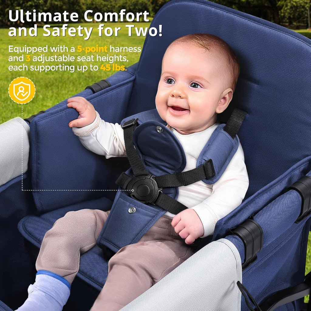 Stroller Wagon for Kids, Wagon Stroller Toddlers 2 Seaters, All-Terrain Baby Wagon Outdoor with Canopy, Parent Organizer, Adjustable Handle & Pull Bar for Infants and Toddlers, Gray