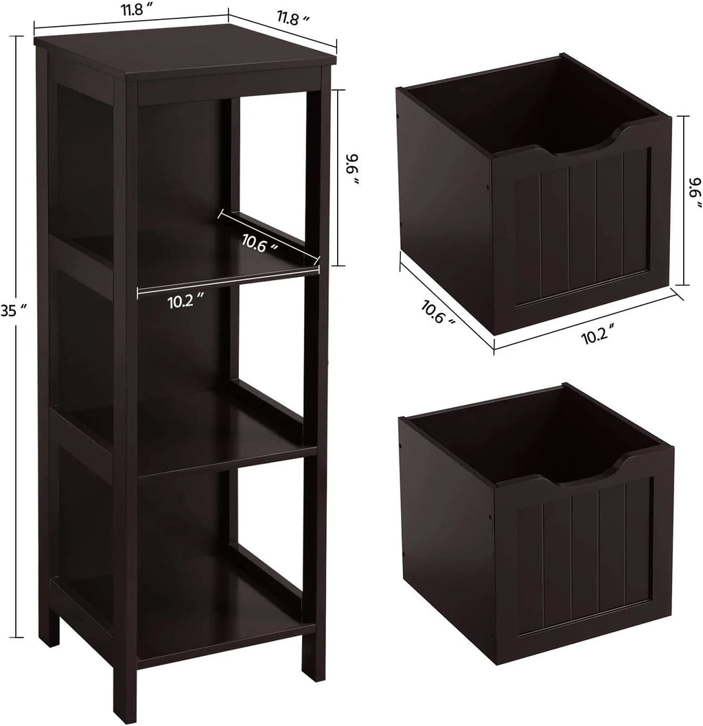 Bathroom Floor Cabinet, Wooden Storage Cabinet with 2 Drawers, Multifunctional Side Organizer Rack Stand Table