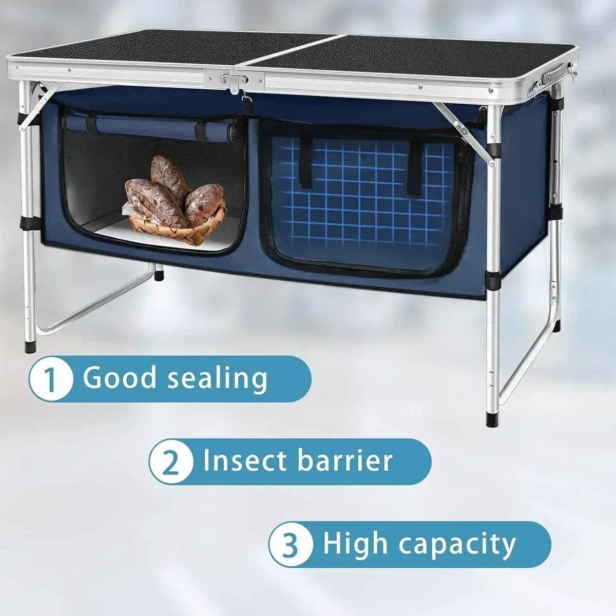 Outdoor Folding Table Aluminum Lightweight Height Adjustable with Storage Organizer