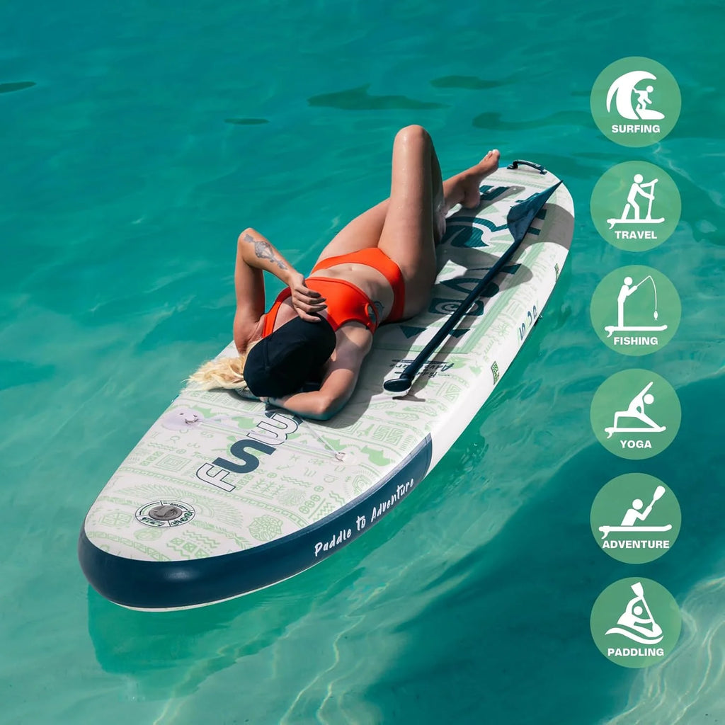FunWater Inflatable Stand Up Paddle Board with Premium SUP Paddle Accessories, Non-Slip EVA Deck, 11'/10'6' Paddle
