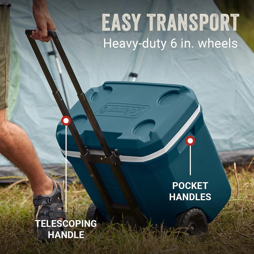 Coleman Insulated Portable Rolling Cooler with Wheels, Leak-Proof Outdoor Hard Cooler, Keeps Ice for Up to 5 Days, 100 Quart