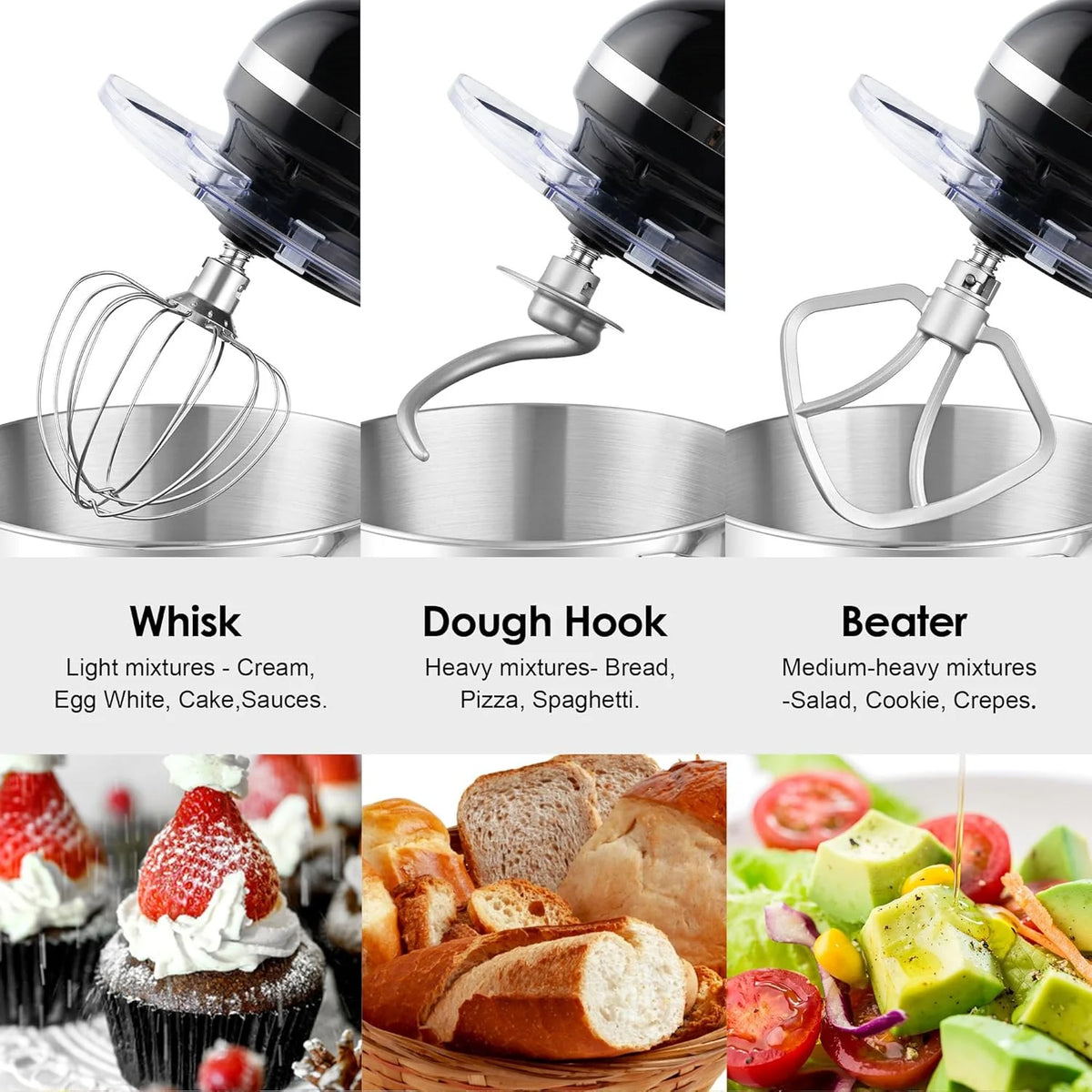 Aucma Stand Mixer,6.5-QT 660W 6-Speed Tilt-Head Food Mixer, Kitchen Electric Mixer with Dough Hook