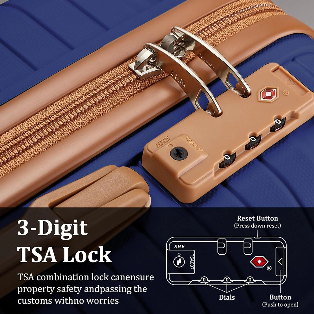 5-piece PP hardshell lightweight travel carry-on luggage set with dual spinner wheels and TSA lock