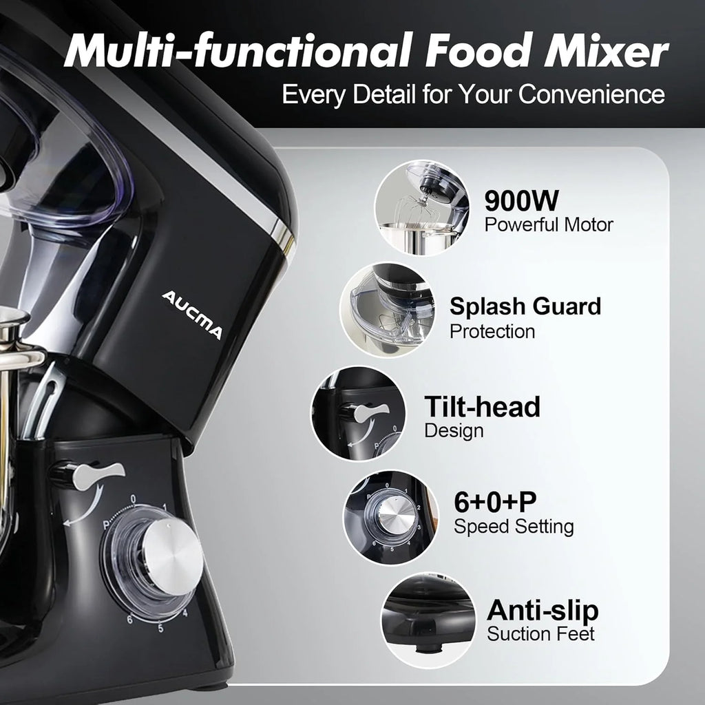 Aucma Stand Mixer,6.5-QT 660W 6-Speed Tilt-Head Food Mixer, Kitchen Electric Mixer with Dough Hook