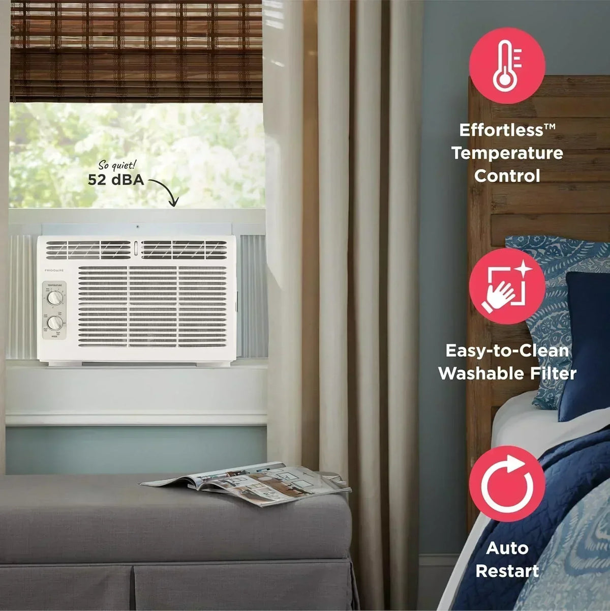 Frigidaire 5,000 BTU Window Air Conditioner Remote Control Cools Up to 150 Sq. Ft. Quiet Operation