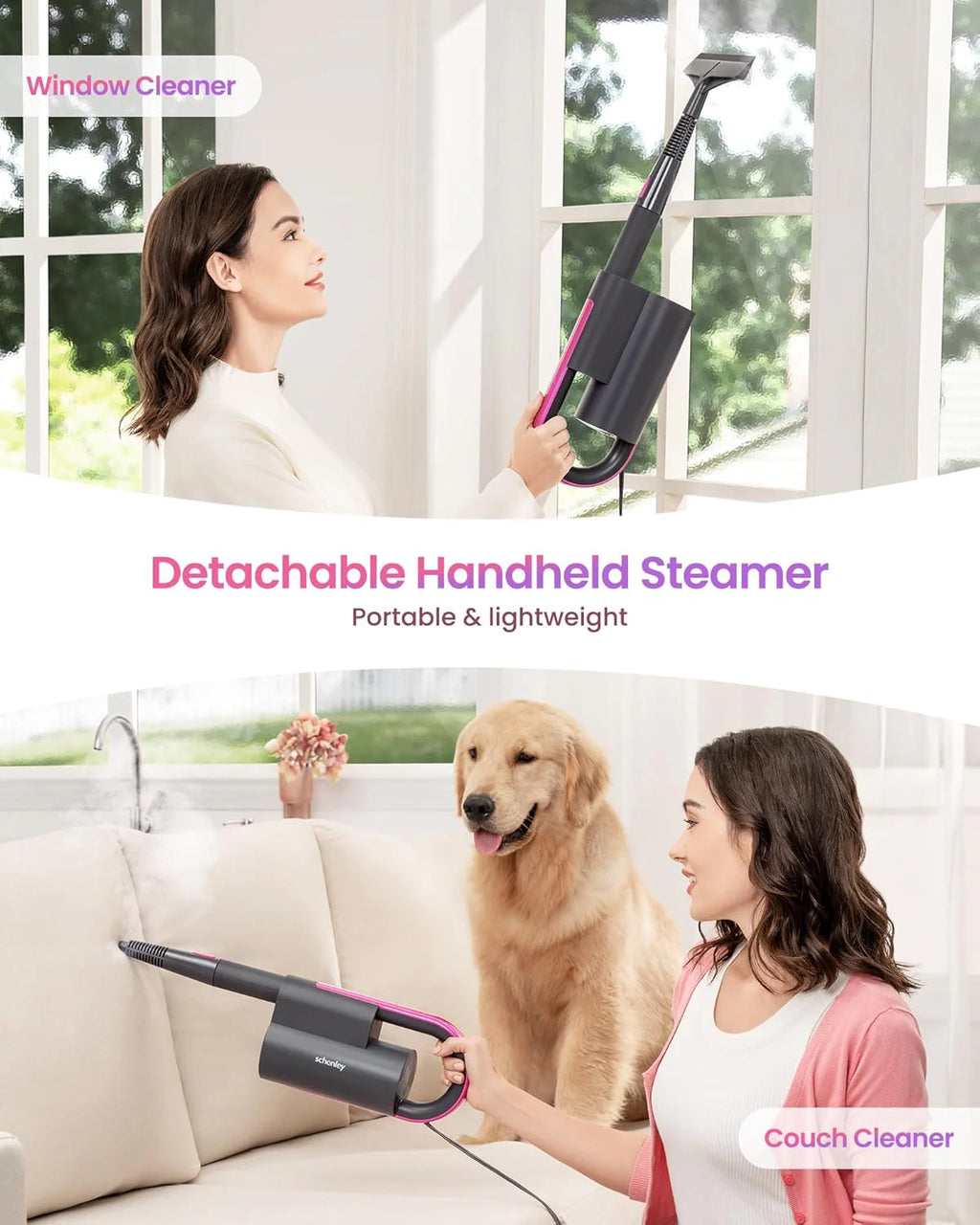7-in-1 Steam Mop Dual-Rod Design with Detachable Handheld Steamer for Walls, Grouts, Hard Floors, Tiles, includes Multi-purpose Accessories and Washable Microfiber Pads