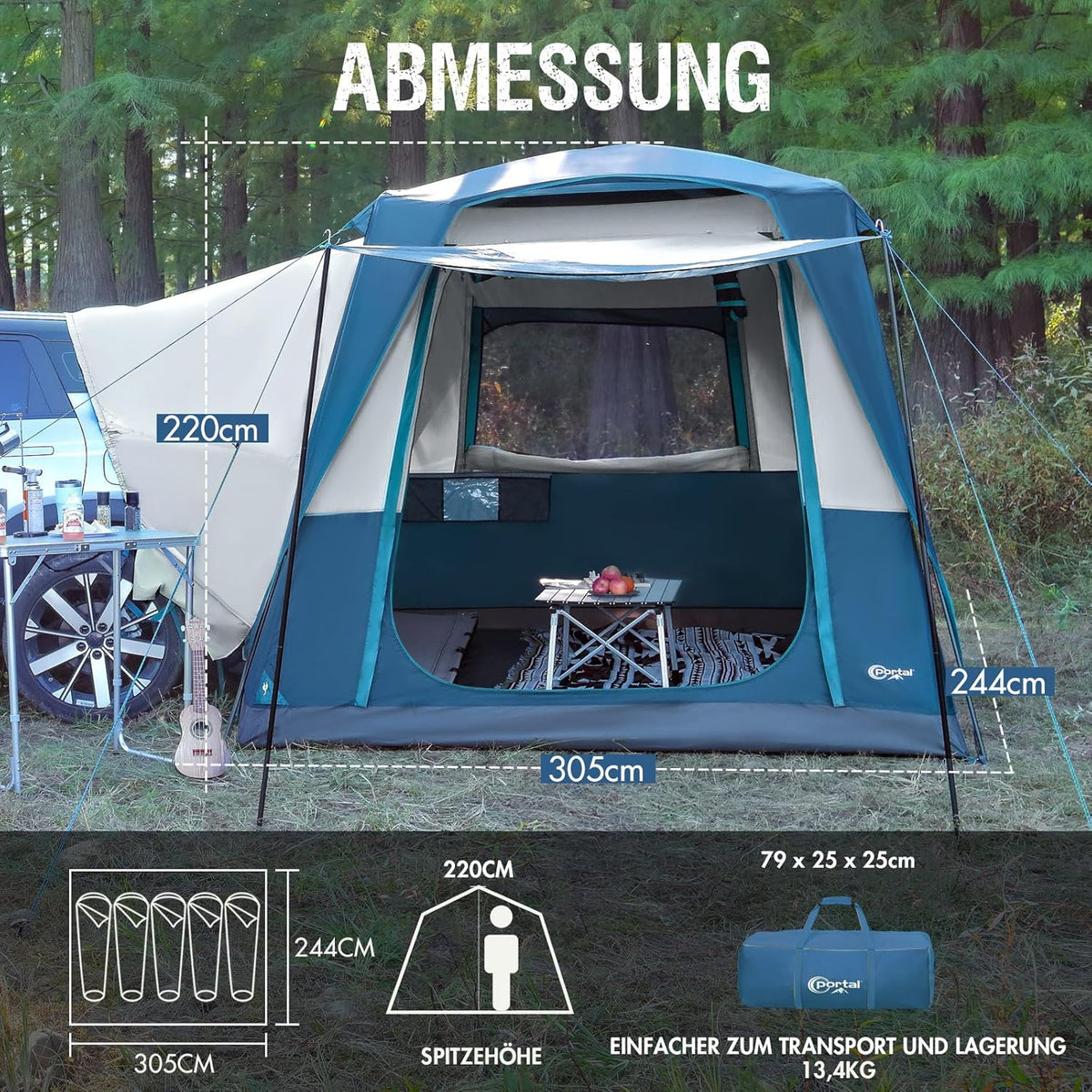 Portal 5-Person SUV Tent with Porch 2-in-1 Car Camping Tent Water-Resistant Windproof Trunk Tent