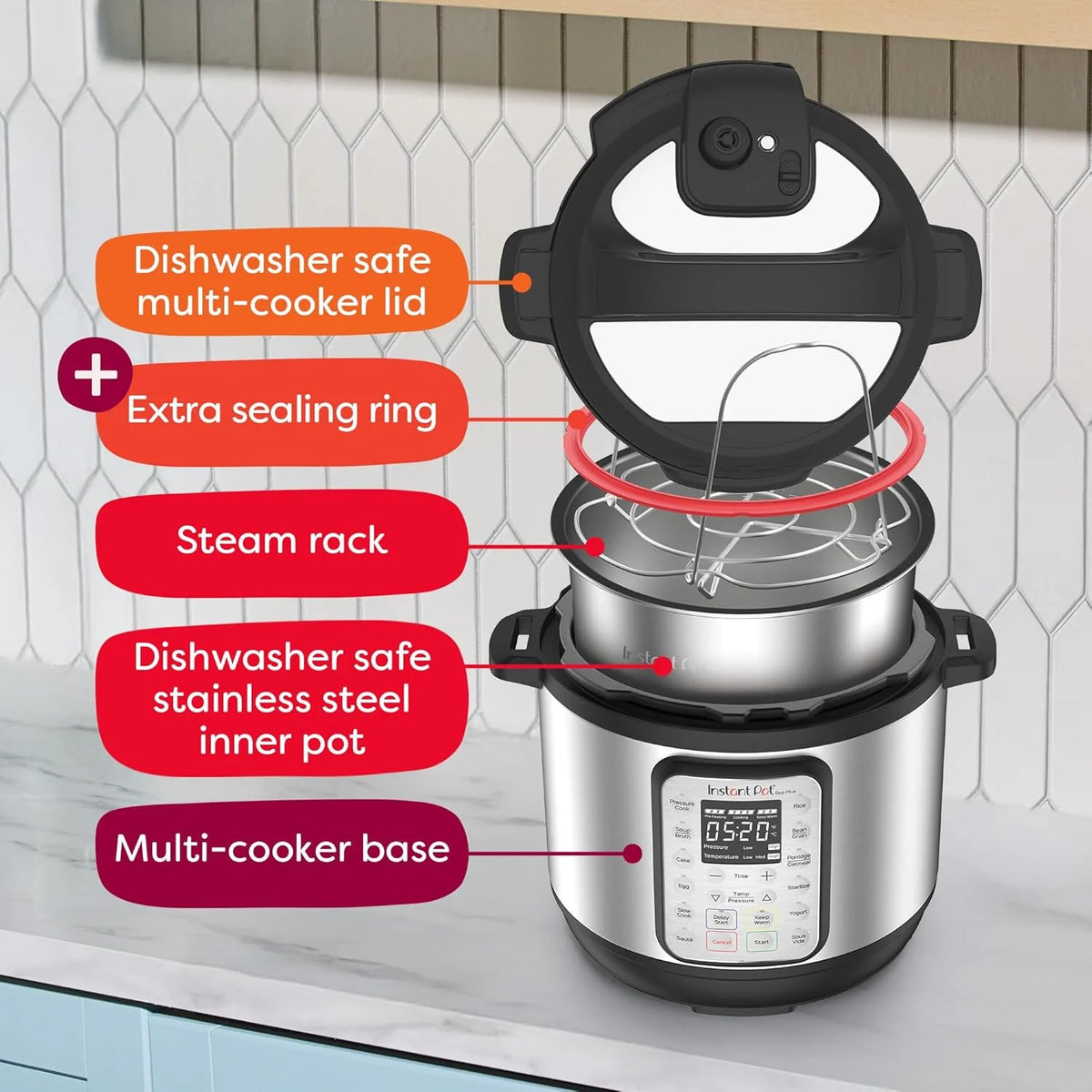 9-in-1 Multicooker, Pressure Cooker, Slow Cook, Rice Maker, Steamer, Sauté, Yogurt, Warmer & Sterilizer, Includes App With Over 800 Recipes, Stainless Steel, 6 Quarts