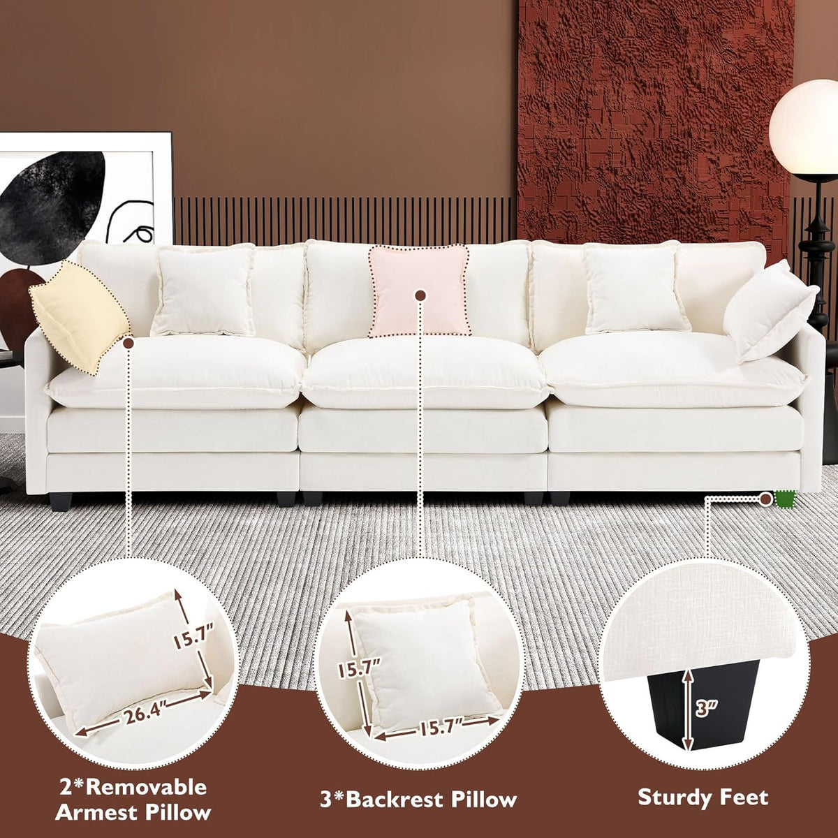 ihanherry 146-inch U-shaped modern sofa modular area cloud sofa