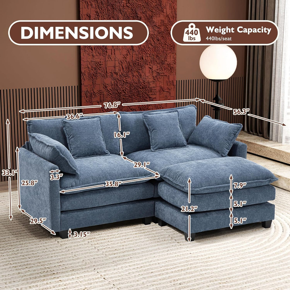 ihanherry 146-inch U-shaped modern sofa modular area cloud sofa