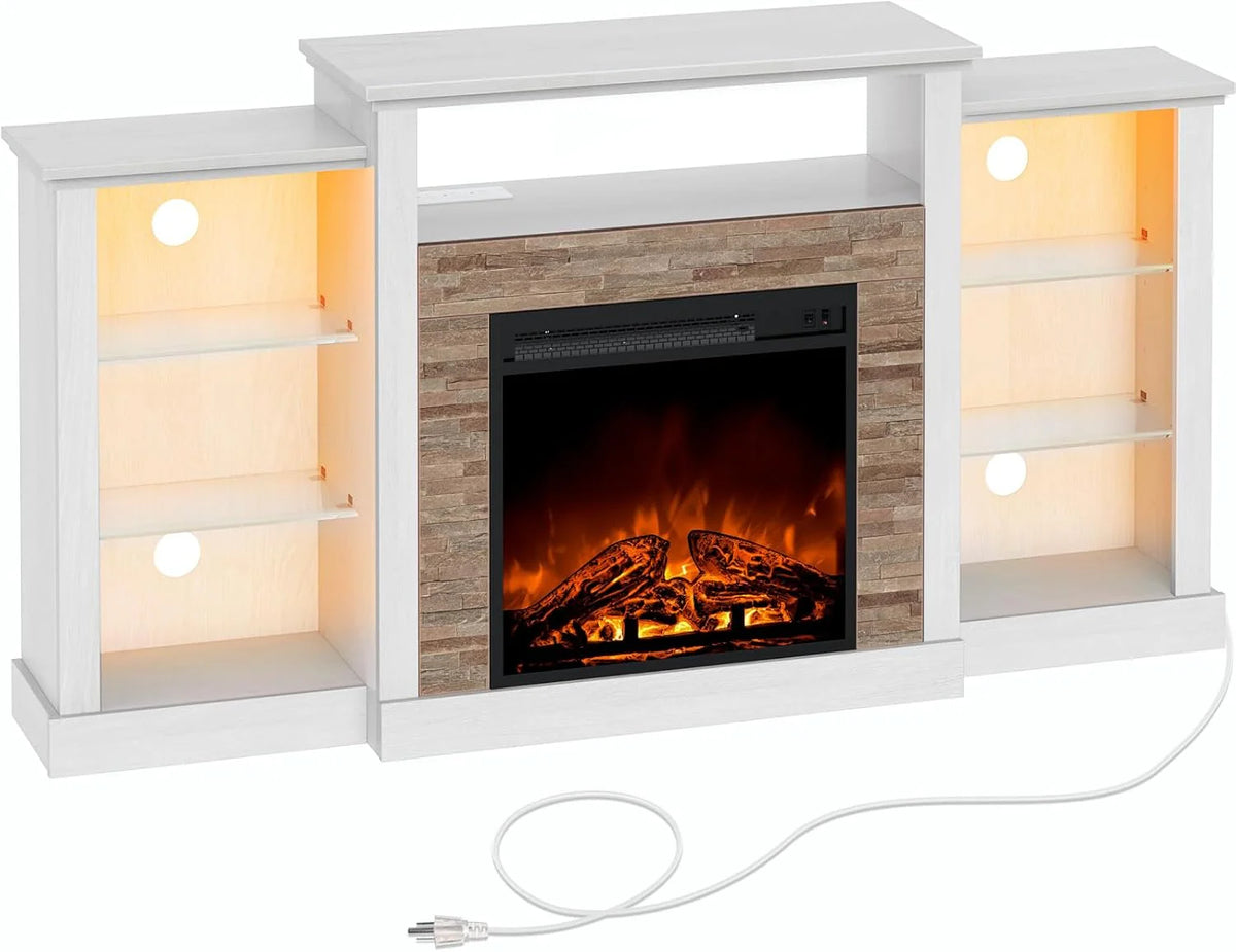 Rolanstar Fireplace TV Stand with LED Lights and Power Outlets TV Console Entertainment Center