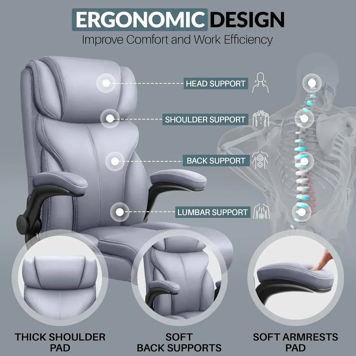 Office Chair Large High-Foot Computer Desk Chair Chair Lumbar Support Rotating Computer Chair