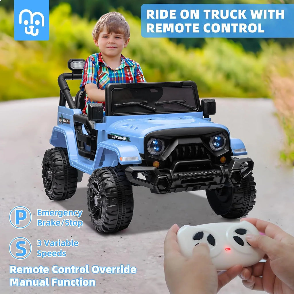 12V Kids Electric Ride on Truck Car Remote Control, Twin 35W Motors 3.5MPH Max Speed, Bluetooth USB Music Player, 4 Wheels Suspension LED Lights Safety Belt, Gift for Boy & Girl-Rosy