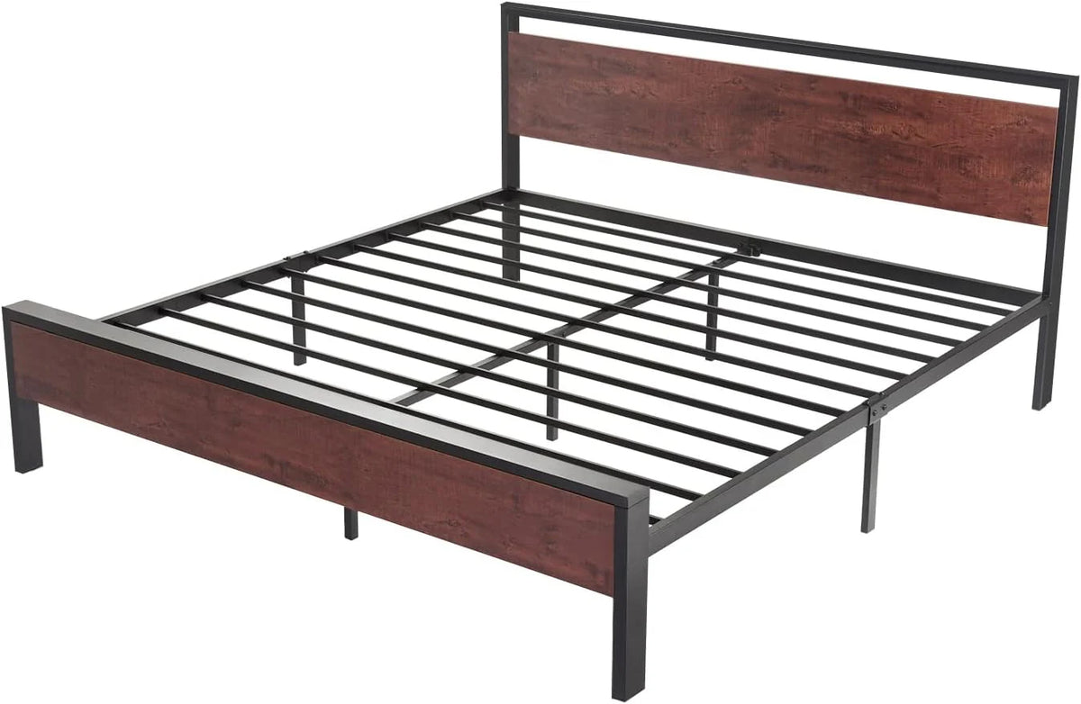 SHA CERLIN 14 Inch Full Size Metal Platform Bed Frame with Wooden Headboard and Footboard