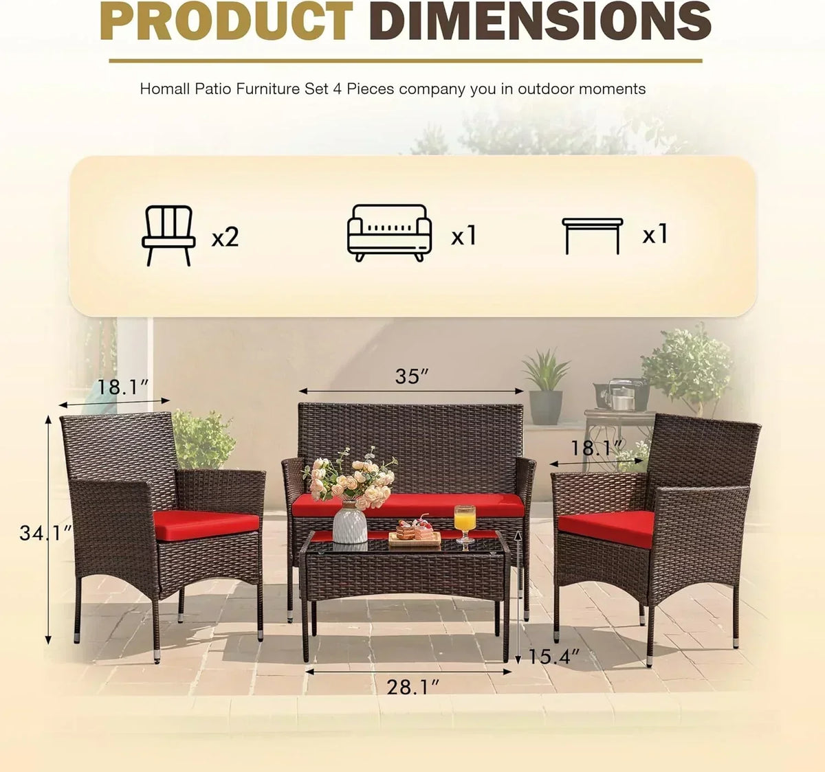 4 piece outdoor patio furniture set rattan chair wicker set
