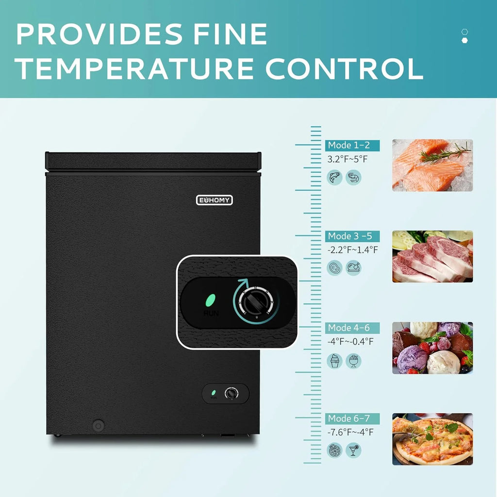 EUHOMY 3.5 Cu.Ft Chest Freezer with Removable Basket, Small Deep Freezer Adjustable 7 Thermostat, Quiet Mini Freezer Free-Standing Top Door, Energy Saving for Apartment/Garage/Basement/Dorm/Home,Black