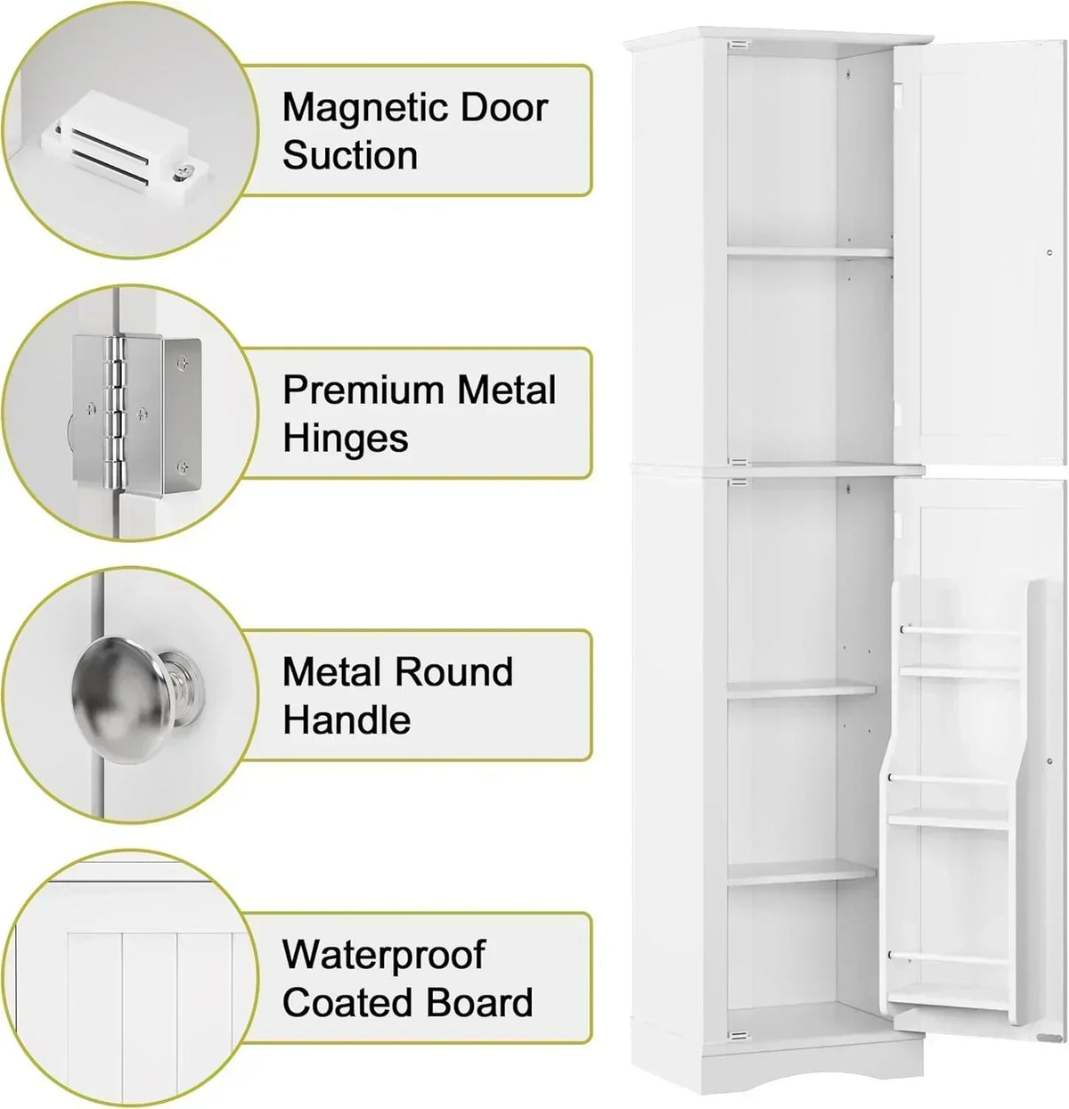 Tall Pantry Cabinet Freestanding Storage Cabinet Wooden Kitchen Pantry with 4 Doors